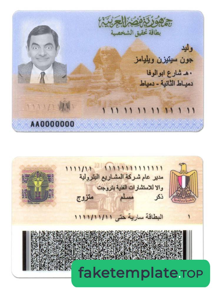 Feature of fake Egypt ID card example